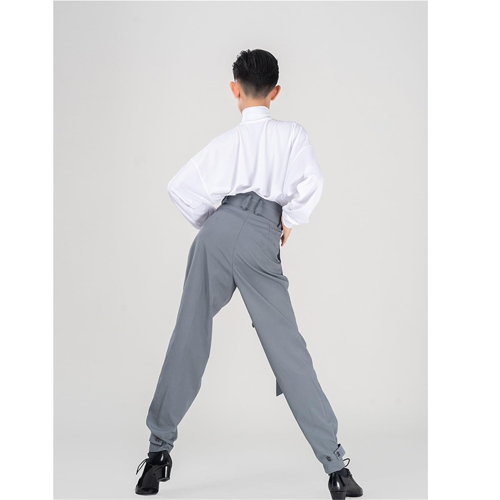 Traje de actuación danés Latino for niños, Top Manga murciélago, Pantalones Cintura Alta, Ropa Baile salón, Tango, práctica for para Hombre, Salsa, Jazz, Danza(XXXS,Black Tops+Black Pant)