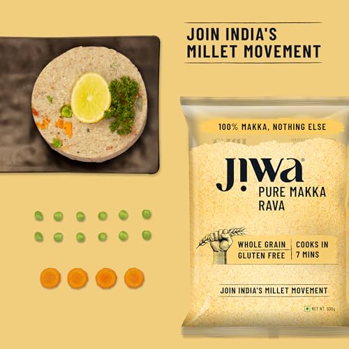 Image of Jiwa Pure Makka Rava | 500 G | Cooks In 7 Minutes | Wholegrain | Broken Corn /Makki Rava | Gluten Free (Pack of 3)