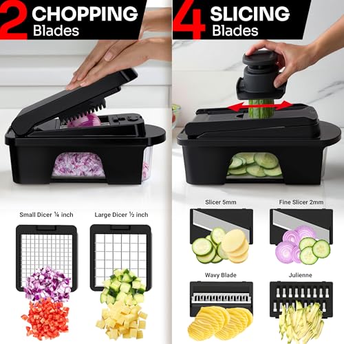 Image of MUELLER HOME ULTIMATE 12 Blade Vegetable Chopper, Mandoline Slicer and Spiralizer, Dicer, Grater, Kitchen Essentials & Accessories, Black