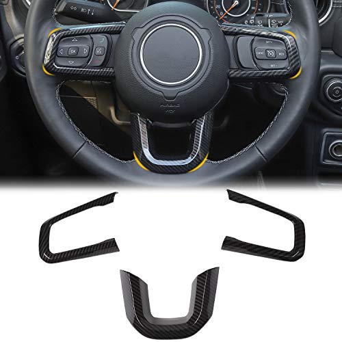 CheroCar Capas de volante JL JT com acabamento em fibra de carbono para Jeep Wrangler JL 2018-2025+, para Jeep Gladiator JT 2020-2025+, acessórios interiores, pacote com 3