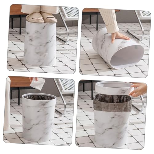 Image of Small Marble Trash Can Wastebasket Plastic Recycling Bin Waste Paper Basket Garbage Can Container Bin for Office Bathroom Bedroom Cabinet 30x21cm
