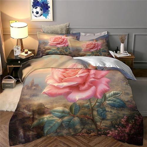 Housse de couette microfibre 135x200cm confortable imprimé 3D fleurs - 6