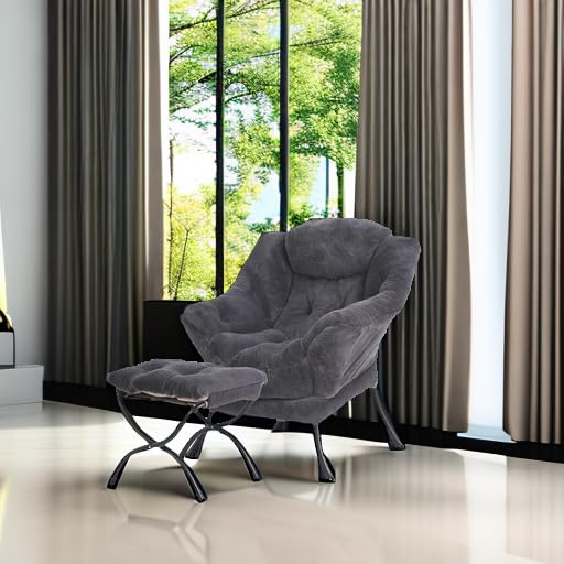 Image of Tiita Modern Large Accent Lounge Chair with Ottoman, Comfortable Leisure Sofa Armchair with Footrest, Reading Chair for Bedroom, Living Room, Dorm Rooms, Garden and Courtyard