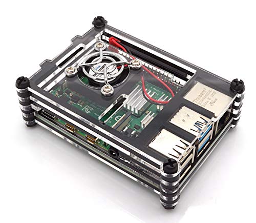 Preisvergleich Produktbild Sertronics Gehäuse für Raspberry Pi 4 mit Lüfter, Stackable, transparent / schwarz