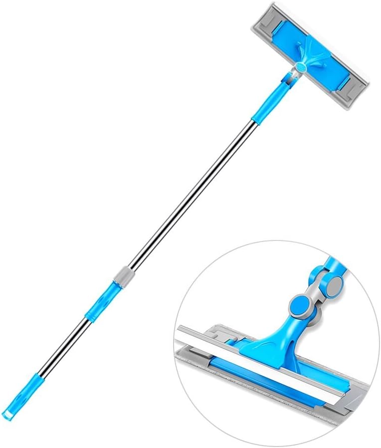 Extendable Window Squeegee Cleaning Tools - Window Washing Equipment with Extension Pole and Microfiber Glass Washer, Professional Window Cleaner Kit for Shower & Car Windshield & Outdoor High Windows