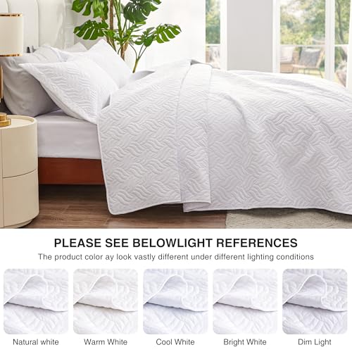 Love's cabin California King Size Quilt Bedding Set White Bedspread - Cal King Summer Lightweight Bedspread Comforter - Wave Pattern Coverlet for All Season - 3 Pieces (1 Quilt, 2 Pillow Shams)