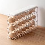 PAVSTINE 3-Tier Auto Rolling Egg Holder with Lid for Fridge, Stackable Clear Egg Dispenser, Large Capacity Refrigerator Storage Organizer