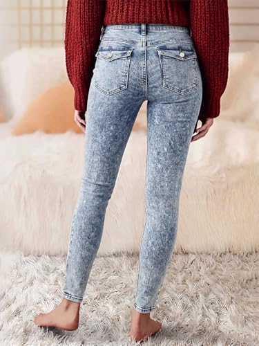 Image of Flamingals High Waist Women's Skinny Jeans Butt Lifting Slim Fit Casual Wash Stretchy Skinny Leg Double Button Denim Pants