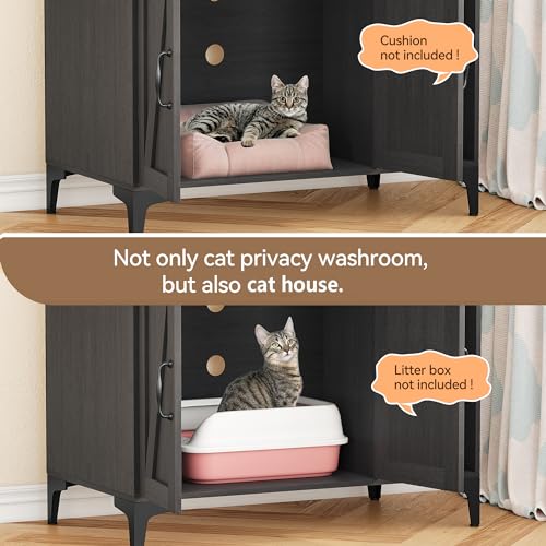 IDEALHOUSE Cat Litter Box Enclosure with Shelves and Doors,Wood Sturdy Hidden Litter Box Furniture,Indoor Cat House Furniture for Most of Litter Box,Litter Box Cabinet,Walnut Color