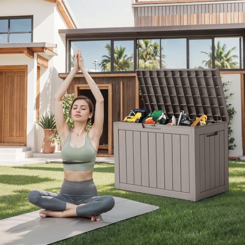 Image of 45 Gallon Waterproof Resin Deck Box, UV Resistant Outdoor Storage for Garden, Patio, Porch, Delivery(Grey,45 Gallon)