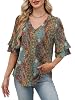 OFEEFAN Shirts for Women Boho 3/4 Length Sleeve Womens Ladies Tops Casual Western Outfit Trendy Spring Fashion Summer Blouses Figure L #1