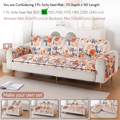 Image of HOKIPO 'Nature Muse' Premium HD Printed Holland Velvet Sofa Cover Mat for 1 /2 /3 Seater & L-Shape Sofa. Make Your Own Sofa Cover Set, Mat 70(D) x 90(L) cm, Caramel Ambrosia (IN-914-D8)