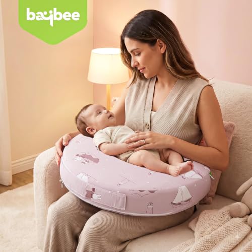 Image of BAYBEE Feeding Pillow for New Born Baby with Foldable Breastfeeding Cover | Ergonomic Feeding Cover for Nursing Mom (Lite Pink)