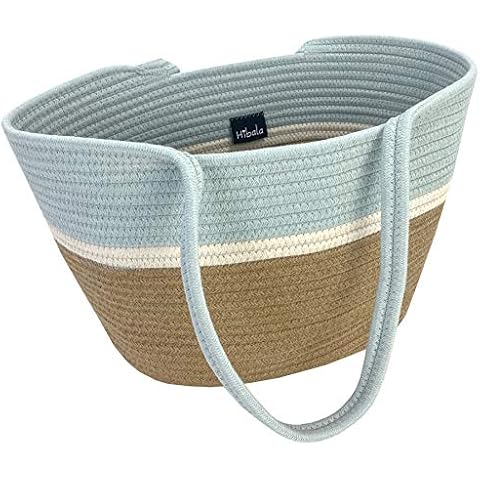 Hibala Woven Beach Bag/Beach Tote/Handmade Weaving Shoulder Bag/Handbag, Light Blue, One Size Cover