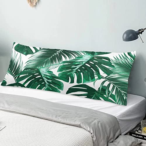 Tropical Leaf Body Pillow Cover Green Palm Leaves Summer Exotic Jungle Floral Long Pillow Case Protector With Zipper Decorative Soft Large Pillowcase Covers Cushoned For Bed,Couch,Home Gifts 20"X54" #TOP21