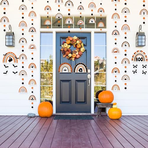 Image of Halloween Party Decoration Black Orange Spooky Rainbow Hanging Cutout Garland Streamer for Halloween Themed Birthday Wedding Shower Bachelorette Party Supplies Wall Ceiling Decor