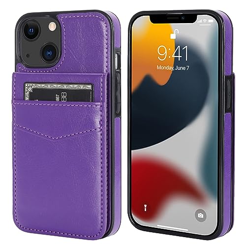Image of KIHUWEY Compatible with iPhone 13 Case Wallet with Credit Card Holder, Premium Leather Magnetic Clasp Kickstand Heavy Duty Protective Cover for iPhone 13 6.1 inch(Dark Purple)