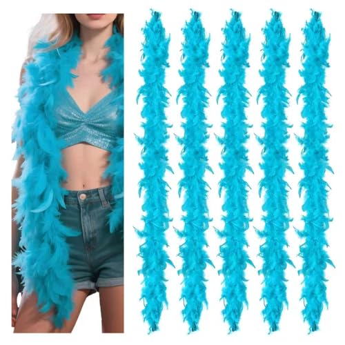 MAOFENG 5pcs Chandelle Turkry Feather Boa 1.64 Yards 30g for Halloween Costume Dancing Party Halloween Costume Decoration Aqua Blue