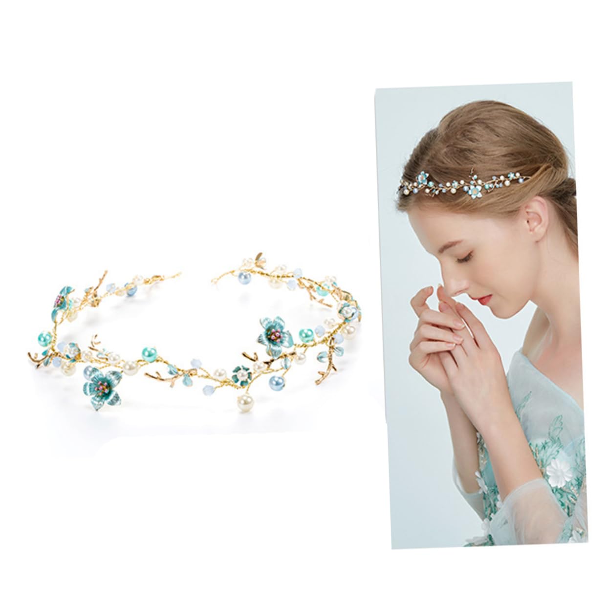 DOITOOL 3pezzi Elegante Fascia Per Sposa Con Fiori Lega e Perle Artificiali Accessorio Per Matrimonio e Cerimonie Decorazione Per Damigelle e Occasioni Speciali
