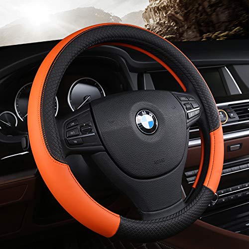 Mayco Bell Microfiber Leather Steering Wheel Cover Wavy Line Splice X-Stitch Pattern Orange #TOP2
