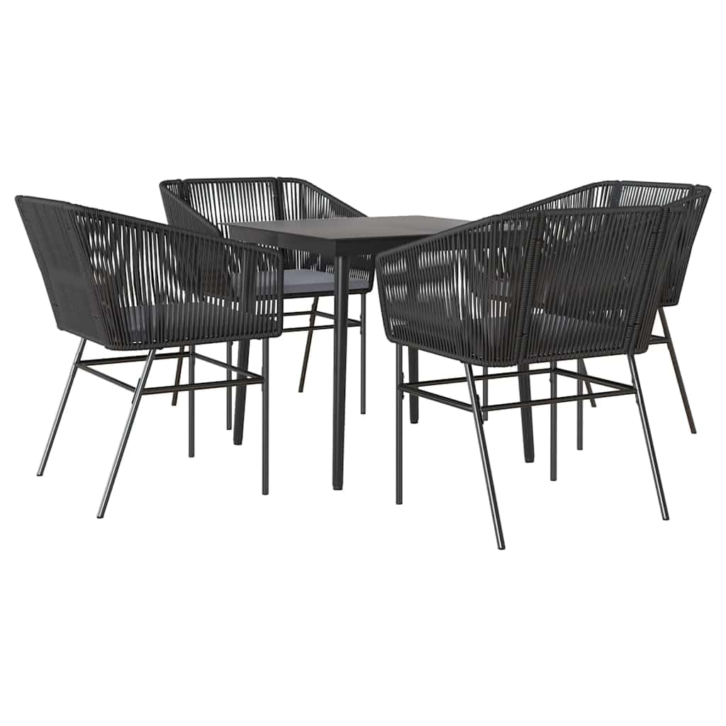 Ensemble à manger de jardin en rotin noir vidaXL avec coussins et table en verre, 5 pcs