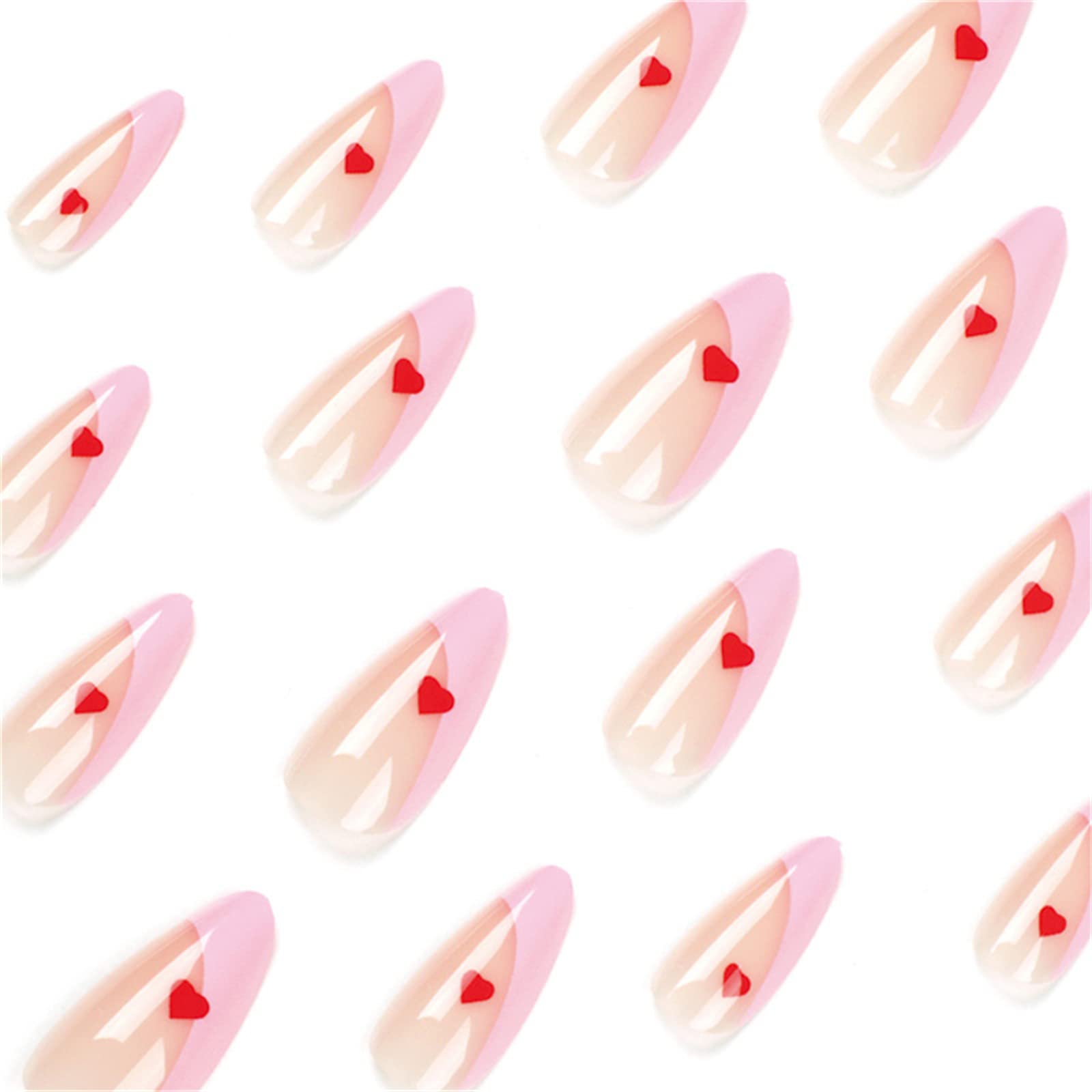 Unghie Finte Breve Copertura Completa Cuore Rosso Francese Festival di Natale Premere sulle Unghie 24 Pezzi Suggerimenti per Nail Art per Saloni di Bellezza e Donne Nail Art Fai-da-Te