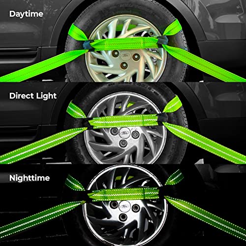 Vulcan 8-Point Vehicle Tie Down Kit With Snap Hook On Strap Ends And Chain Tail On Ratchet Ends - Set Of 4 - Reflective High-Viz #TOP6