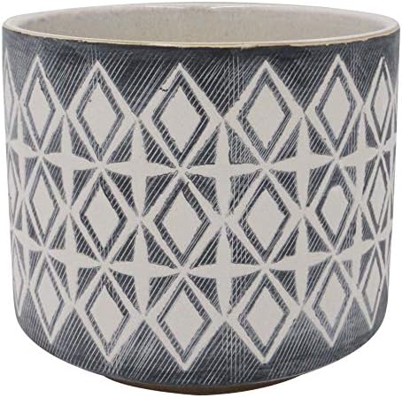 Amazon Brand - Rivet Geometric Ceramic Cylindrical Planter Pot, 6.5"H, Medium, Black
