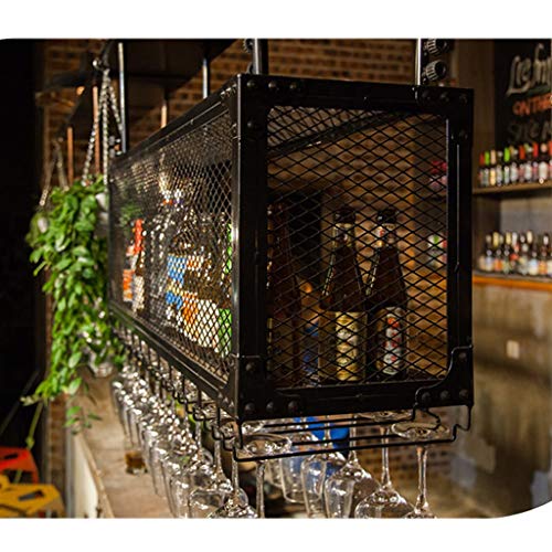 Gelisure Ceiling Wine Rack Large Hanging Wine Storage Cabinet, Wall Floating Wine Bottle Holder Vintage Metal Stemware Goblet Rack (Color : Black, Size : 120×30Cm×45Cm) #TOP1