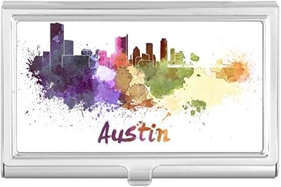Austin America City Watercolor Business Card Holder Case Pocket Box Wallet