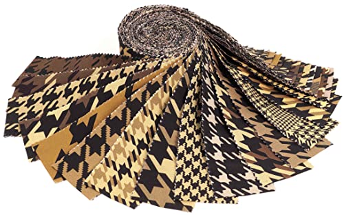 Soimoi 40Pcs Houndstooth Print Cotton Precut Fabrics for Quilting Craft Strips 2.5x42inches Jelly Roll - Brown - Image 3