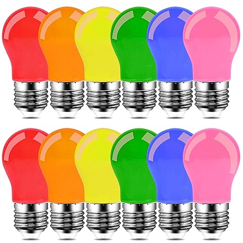 GVOREE 12er Pack Farbig Leuchtmittel E27 2W LED Beleuchtung Gl&uuml;hbirne,Gemischte Farben Rosa,Orange,Rot,Gelb,Blau,Gr&uuml;n f&uuml;r Party,Lichterkette,Deko Weihnachten
