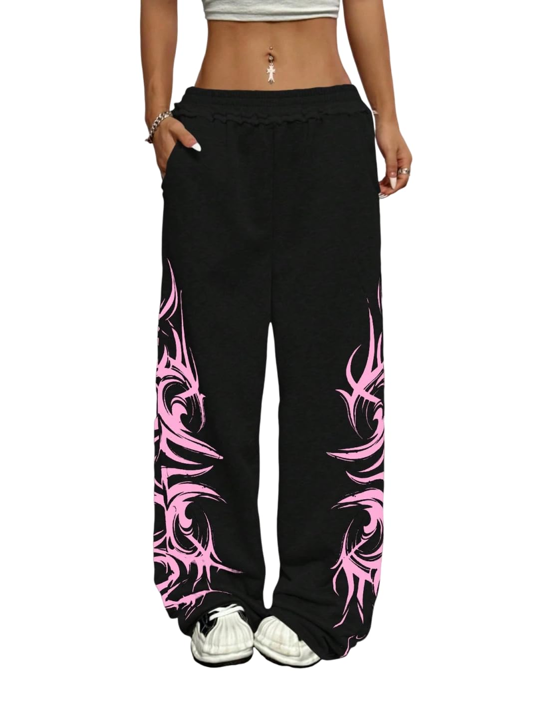 ZAFUL Womens Wide Leg Sweatpants Y2K Gothic Graffiti High Waisted Lounge Pants Athletic Joggers Pants with Pockets