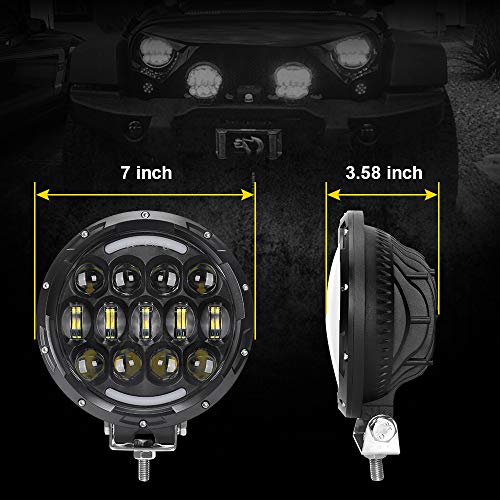 Spl 105W Round Light Bar 7 Inch Spot Led Pods Off Road Driving Light Bar Bumper High/Low Beam Drl With Adjustable Mounting Bracket Off Road Compatible With Jeep Truck Utv Atv, Suv, Hunters #TOP5