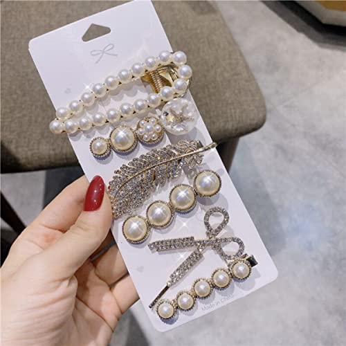 KIMUWHI 6pcs 1Set Handmade Pearls Hair Clips Pin for Women Fashion Geometric Flower Barrettes Headwear Girls Sweet Hairpins Hair Accessories