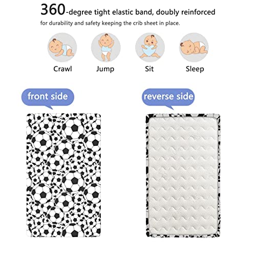 Soccer Themed Fitted Mini Crib Sheets,Portable Mini Crib Sheets Ultra Soft Material -Baby Sheet For Boys Girls,24 X 38 Inch,White Black #TOP4