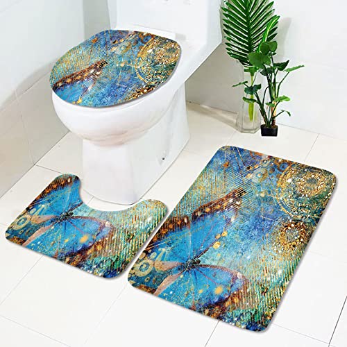 Badematten Set 3 teilig,Toilettenmatte Set,3er Badgarnitur Badezimmer Matte Set Dusch Bade Matte Vorleger Teppich 3D…