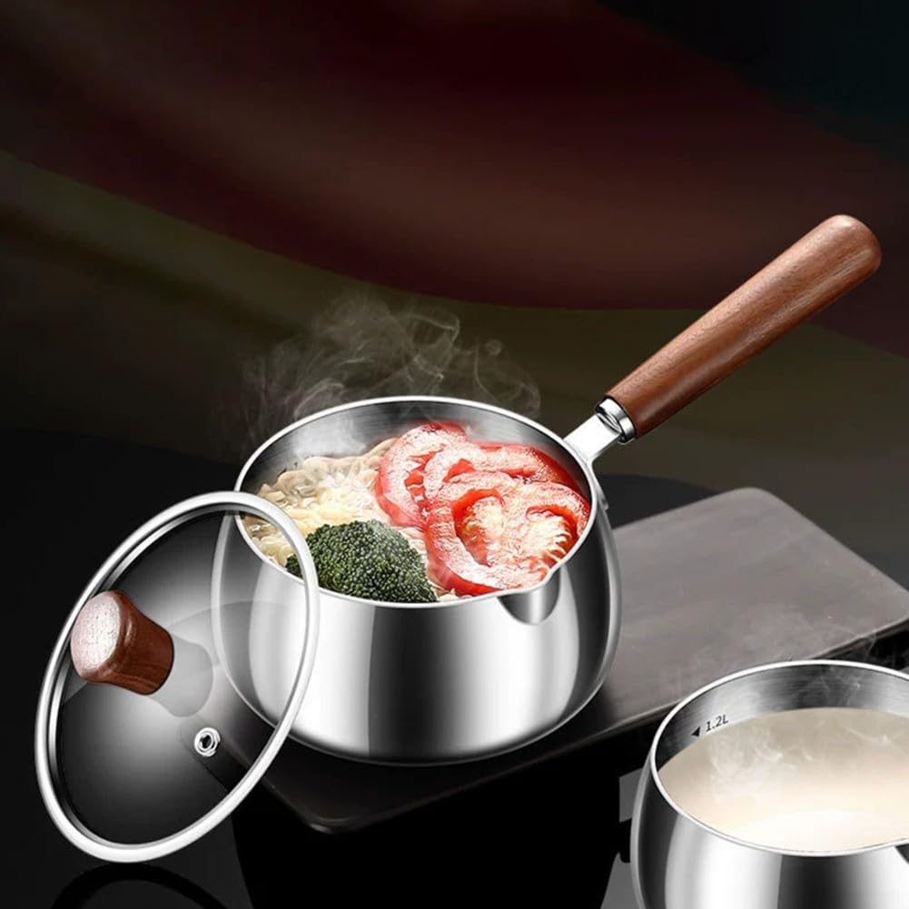 Olla de fusión de mantequilla de acero inoxidable doble caldera con mango de madera, calentador de salsa de leche para inducción, estufa eléctrica de gas, herramienta de cocina, 700 ml, 1200