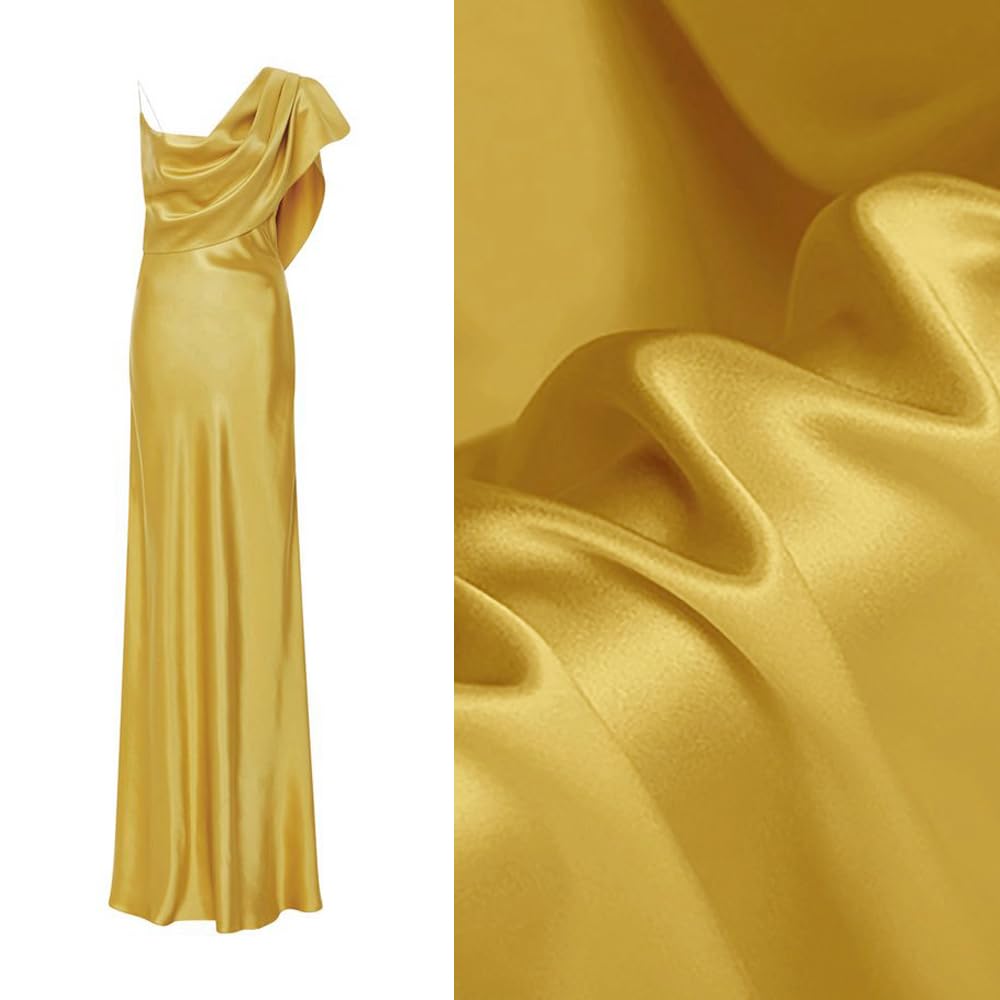 CISULI 100% Pure Silk Satin Fabric,16 Momme,Width 114cm,Luster Material Cloth,Solid Color (08, Price for 1 Meter)