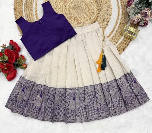 Image of Girls South Indian Pattu Pavadai | Traditional Jacquard Silk Lehenga Choli Set
