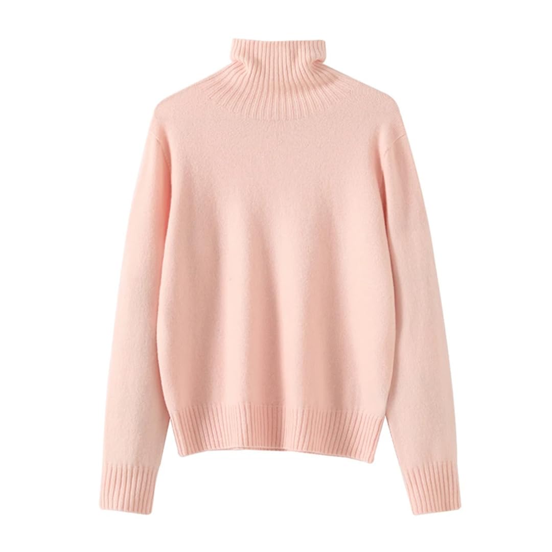 Damski sweter z golfem, wełniany, z długim rękawem, retro, dzianinowy sweter