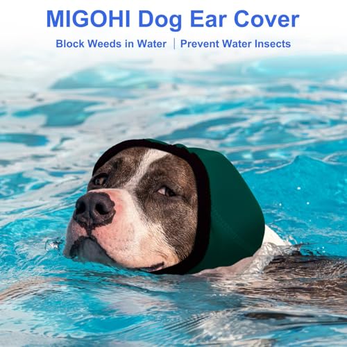 Image of MIGOHI Dog Ear Muffs Noise Protection, Calming Hoodie with Soft Padding-Adjustable Headphones for Dog, Hook & Loop Headband for Dogs, S, Green