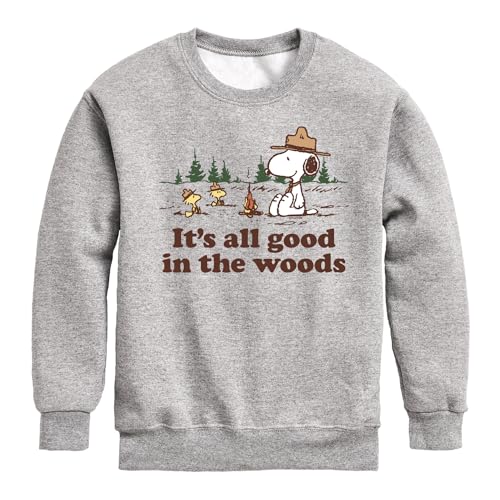 HYBRID APPAREL - Peanuts - All Good In The Woods - Toddler & Youth Crewneck Fleece Sweatshirt - Size 2T Athletic Heather