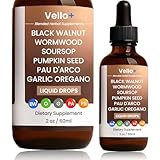 Vello Black Walnut Wormwood Cleanse, with Black Walnut Wormwood Soursop Pumpkin Seed PAU D'arco Garlic &Oregano - 2 OZ (1)