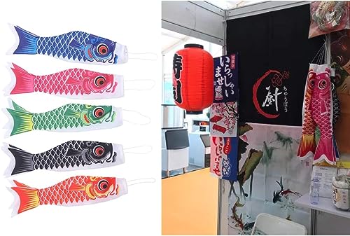 Hsthe Sea 5 Stück Japanischer Karpfen Windsack Bunte Bronzing Streamer Fischflagge Drachen Koinobori Hängendes Dekor für Japanische Sushi Bar Izakaya (60cm, 23,6 Zoll)