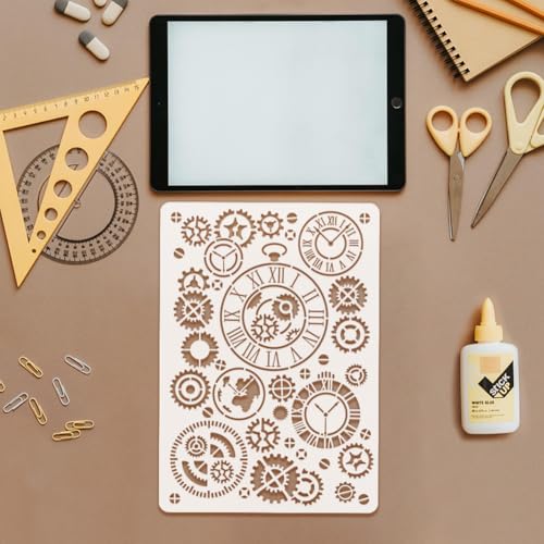 FINGERINSPIRE Vintage Clock Stencil for Painting 21x29.7cm Reusable Gear Clock Painting Stencil Steampunk Gears Template Art Gear Chronograph Plastic Stencil for Painting on Wood Wall Furniture - Image 3