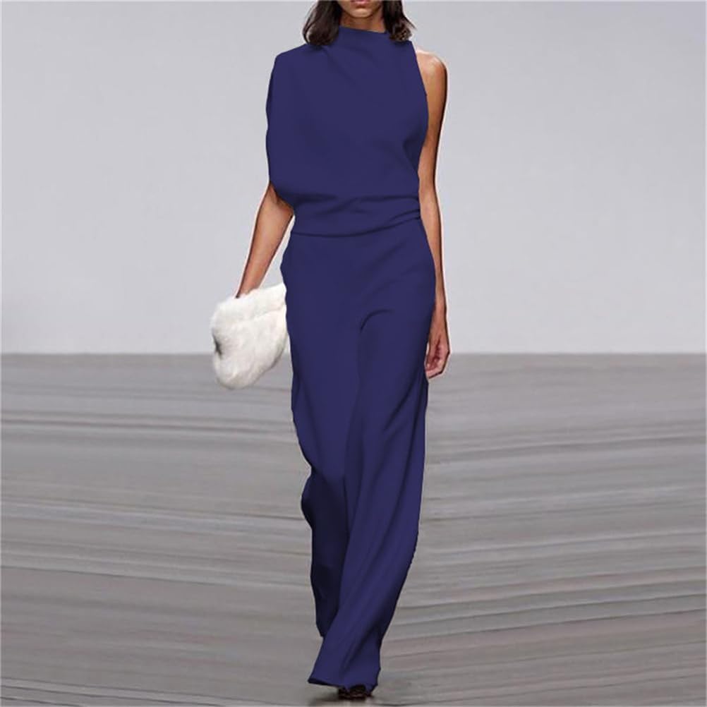 Tuta da donna, elegante e alla moda, con spalle scoperte e scollo a V, tinta unita, monospalla