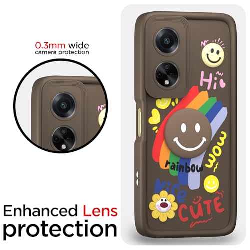 Image of Pikkme Back Cover for Oppo F23 5G | Soft Silicone| Cute Rainbow Smile & 3D Cartoon Flower Design | Shockproof Raised Camera Protection Bumper Case (Brown)