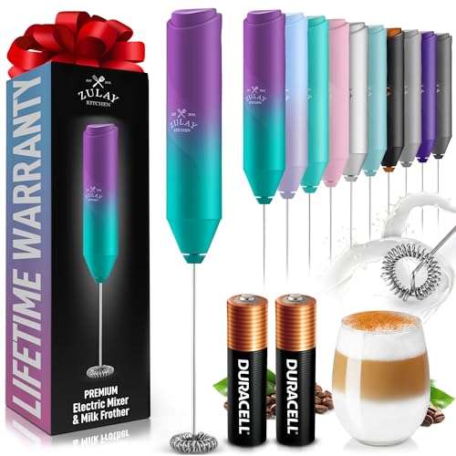 Image of Zulay Kitchen Powerful Milk Frother AA Batteries Included - Ultra Fast Handheld Drink Mixer with Stainless Steel Whisk Stirrer for Coffee, Protein, Matcha & More, Frother Wand Electric Frothmate