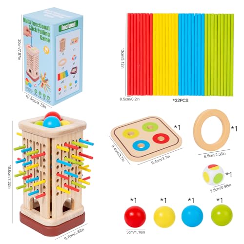Juego de Palitos de Torre de Madera para mesa infantil con bloques multicolor 6